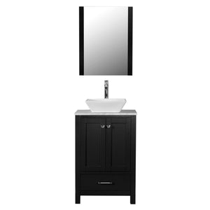 Laguna 24 in. W x 18 in. D x 41 in. H Bath Vanity in Black with Marble Vanity Top with White Basin and Mirror