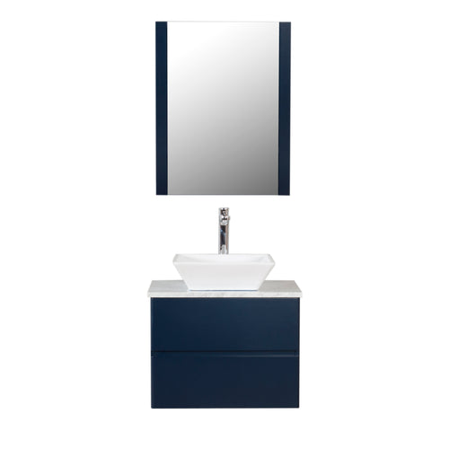 Catalina 24 in. W x 18 in. D x 24 in. H Bath Vanity in Dark Blue with Marble Vanity Top with White Basin and Mirror