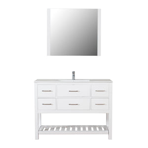 Santa Monica 48 in. W x 18 in. D x 36 in. H Bath Vanity in White with Integrated Ceramic Top in White and Mirror