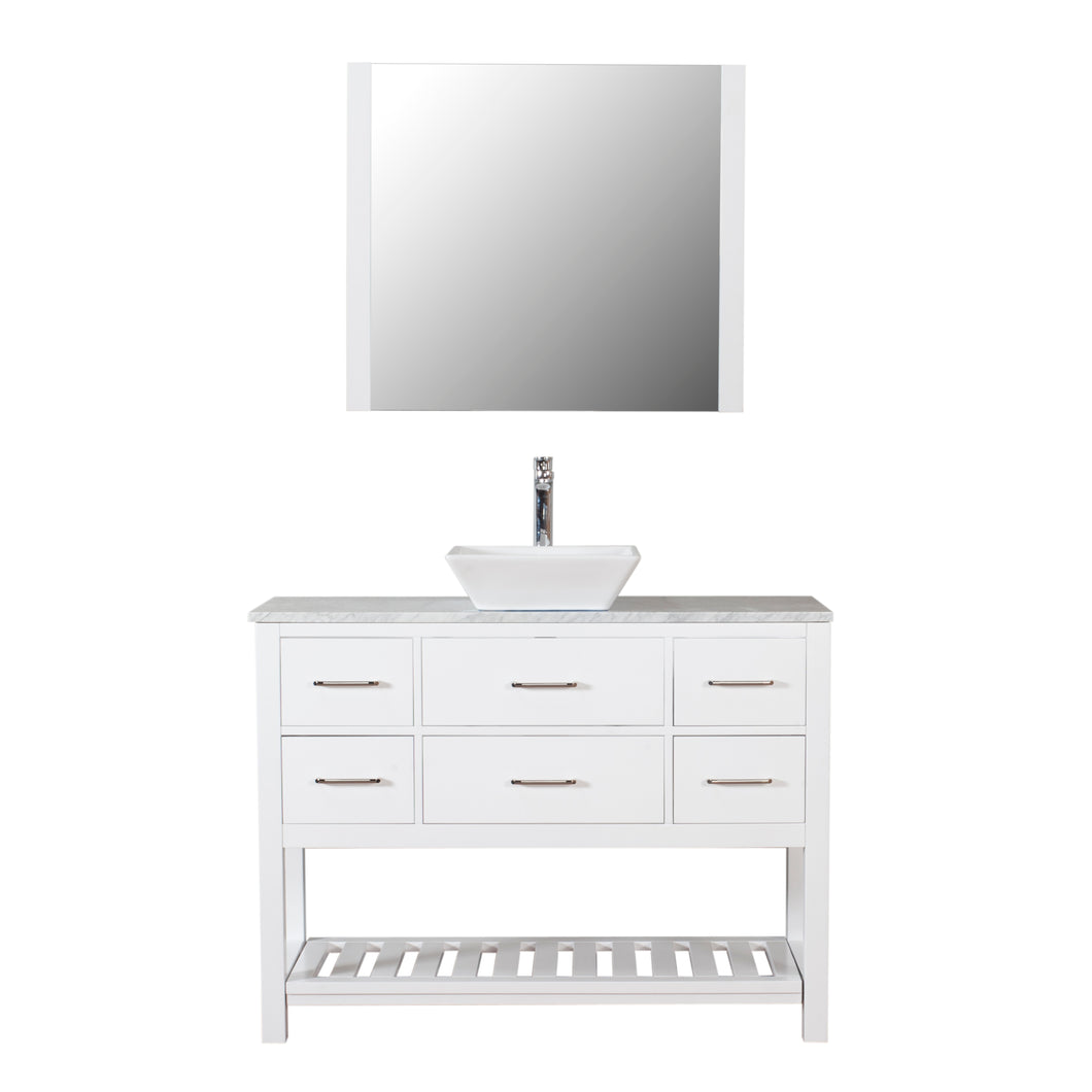 Santa Monica 48 in. W x 18 in. D x 41 in. H Bath Vanity in White with Marble Vanity Top with White Basin and Mirror