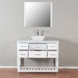 Santa Monica 48 in. W x 18 in. D x 41 in. H Bath Vanity in White with Marble Vanity Top with White Basin and Mirror