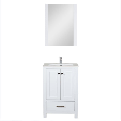 Laguna 24 in. W x 18 in. D x 36 in. H Bath Vanity in White with Integrated Ceramic Top in White and Mirror