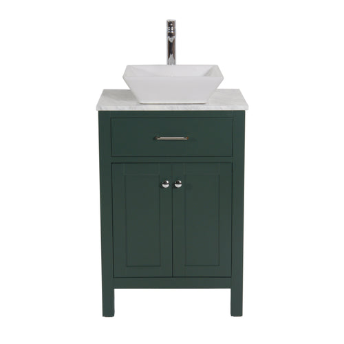 Laguna 24 in. W x 18 in. D x 41 in. H Bath Vanity in Dark Green with Marble Vanity Top with White Basin