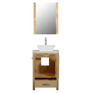 Laguna 24 in. W x 18 in. D x 41 in. H Bath Vanity in Natural Wood with Marble Vanity Top with White Ceramic Basin and Mirror