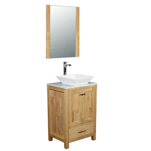 Laguna 24 in. W x 18 in. D x 41 in. H Bath Vanity in Natural Wood with Marble Vanity Top with White Ceramic Basin and Mirror