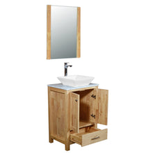 Laguna 24 in. W x 18 in. D x 41 in. H Bath Vanity in Natural Wood with Marble Vanity Top with White Ceramic Basin and Mirror