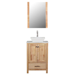 Laguna 24 in. W x 18 in. D x 41 in. H Bath Vanity in Natural Wood with Marble Vanity Top with White Ceramic Basin and Mirror