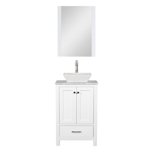 Laguna 24 in. W x 18 in. D x 41 in. H Bath Vanity in White with Marble Vanity Top with White Ceramic Basin and Mirror