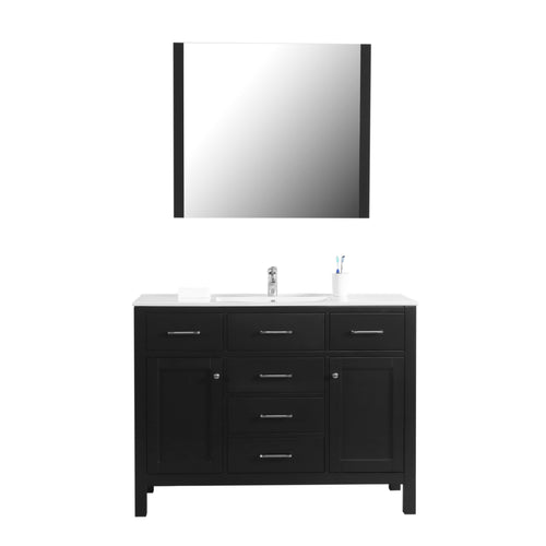 Laguna 48 in. W x 18 in. D x 36 in. H Bath Vanity in Black  with Integrated Ceramic Top in White and Mirror