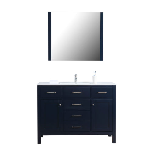 Laguna 48 in. W x 18 in. D x 36 in. H Bath Vanity in Dark Blue with Integrated Ceramic Top in White and Mirror