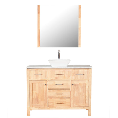 Laguna 48 in. W x 18 in. D x 41 in. H Bath Vanity in Natural Wood with Marble Vanity Top with White Basin and Mirror