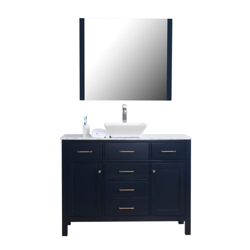 Laguna 48 in. W x 18 in. D x 41 in. H Single Bath Vanity in Dark Blue with Marble Vanity Top with White Basin and Mirror