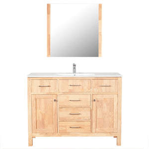 Laguna 48 in. W x 18 in. D x 36 in. H Bath Vanity in Natural Wood with Integrated Ceramic Top in White and Mirror