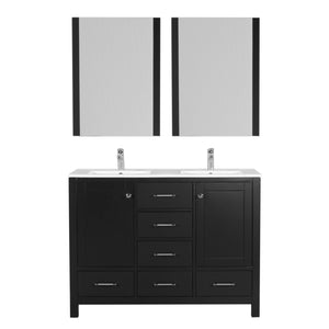 Laguna 48 in. W x 18 in. D x 36 in. H Bath Double Vanity in Black with Integrated Ceramic Top in White and Mirror