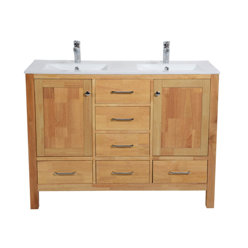 Laguna 48 in. W x 18 in. D x 36 in. H Bath Double Vanity in Natural Wood with Integrated Ceramic Top in White