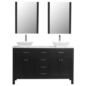 Laguna 60 in. W x 18 in. D x 41 in. H Bath Vanity in Black  with Marble Vanity Top with White Basins and Mirrors