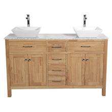 Laguna 60 in. W x 18 in. D x 41 in. H Bath Vanity in Natural Wood with Marble Vanity Top with White Basins