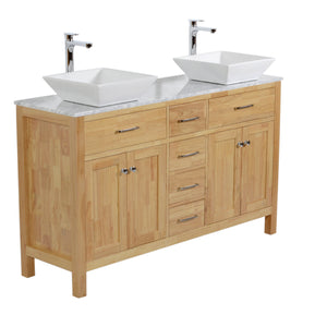 Laguna 60 in. W x 18 in. D x 41 in. H Bath Vanity in Natural Wood with Marble Vanity Top with White Basins