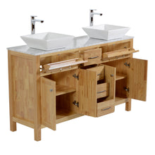 Laguna 60 in. W x 18 in. D x 41 in. H Bath Vanity in Natural Wood with Marble Vanity Top with White Basins