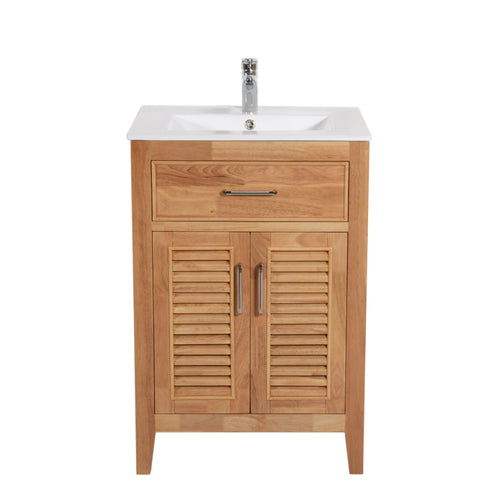 Marina Del Rey 24 in. W x 18 in. D x 36 in. H Bath Vanity in Natural Wood with Integrated Ceramic Top in White