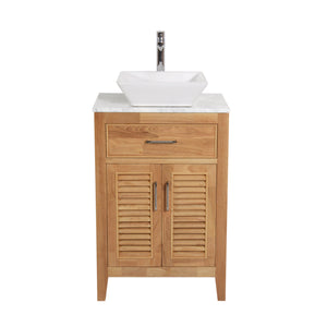 Marina Del Rey 24 in. W x 18 in. D x 41 in. H Bath Vanity in Natural Wood with Marble Vanity Top with White Basin