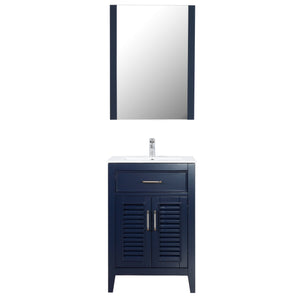 Marina Del Rey 24 in. W x 18 in. D x 36 in. H Bath Vanity in Dark Blue  with Integrated Ceramic Top in White and Mirror