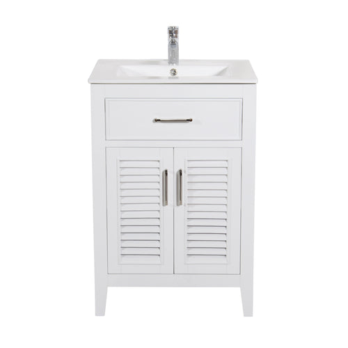 Marina Del Rey 24 in. W x 18 in. D x 36 in. H Bath Vanity in White with Integrated Ceramic Top in White and No Mirror