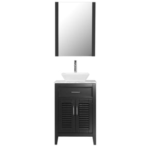 Marina Del Rey 24 in. W x 18 in. D x 41 in. H Bath Vanity in Black with Marble Vanity Top with White Basin and Mirror