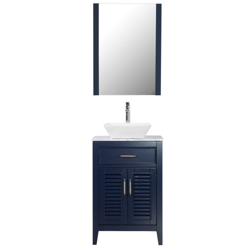 Marina Del Rey 24 in. W x 18 in. D x 41 in. H Bath Vanity in Navy with Marble Vanity Top with White Basin and Mirror