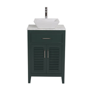 Marina Del Rey 24 in. W x 18 in. D x 41 in. H Bath Vanity in Dark Green with Marble Vanity Top with White Basin