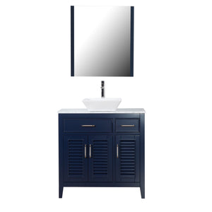 Marina Del Rey 36 in. W x 18 in. D x 41 in. H Bath Vanity in Dark Blue with Marble Vanity Top with White Basin and Mirror