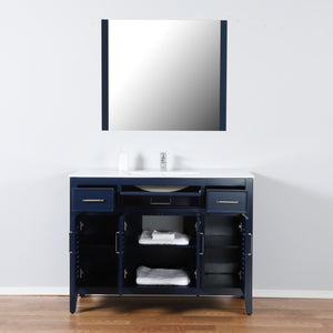 Marina Del Rey 48 in. W x 18 in. D x 36 in. H Bath Vanity in Dark Blue with Integrated Ceramic Top in White and Mirror