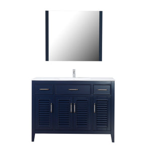 Marina Del Rey 48 in. W x 18 in. D x 36 in. H Bath Vanity in Dark Blue with Integrated Ceramic Top in White and Mirror