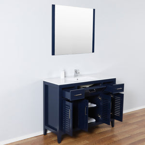 Marina Del Rey 48 in. W x 18 in. D x 36 in. H Bath Vanity in Dark Blue with Integrated Ceramic Top in White and Mirror