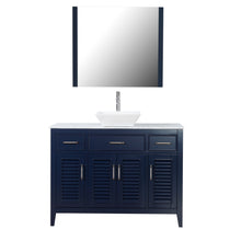 Marina Del Rey 48 in. W x 18 in. D x 41 in. H Bath Vanity in Dark Blue with Marble Vanity Top with White Basin and Mirror