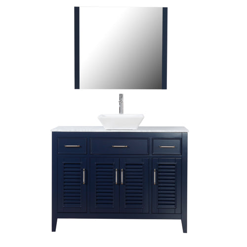 Marina Del Rey 48 in. W x 18 in. D x 41 in. H Bath Vanity in Dark Blue with Marble Vanity Top with White Basin and Mirror