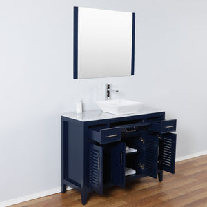 Marina Del Rey 48 in. W x 18 in. D x 41 in. H Bath Vanity in Dark Blue with Marble Vanity Top with White Basin and Mirror