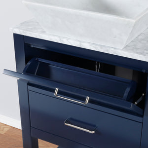 Santa Monica 24 in. W x 18 in. D x 41 in. H Bath Vanity in Navy with Marble Vanity Top with White Basin and Mirror