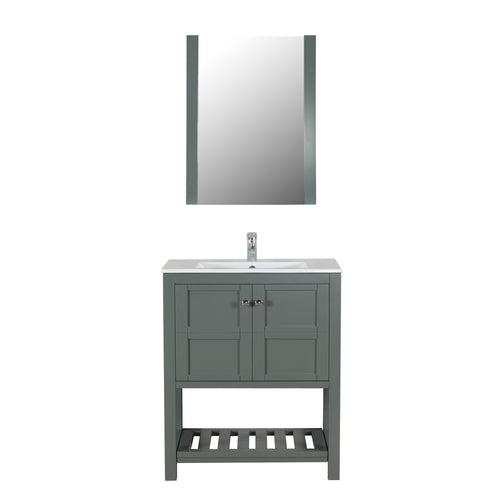 Manhattan 30 in. W x 18 in. D x 36 in. H Bath Vanity in Charcoal Gray with Integrated Ceramic Top in White and Mirror