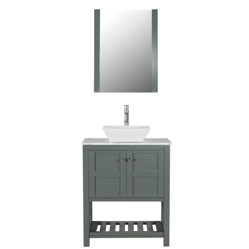 Manhattan 30 in. W x 18 in. D x 41 in. H Bath Vanity in Charcoal Gray with Marble Vanity Top with White Basin and Mirror