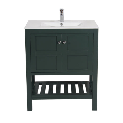 Manhattan 30 in. W x 18 in. D x 36 in. H Bath Vanity in Dark Green with Integrated Ceramic Top in White