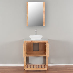 Manhattan 30 in. W x 18 in. D x 41 in. H Bath Vanity in Natural Wood with Marble Vanity Top with White Basin and Mirror