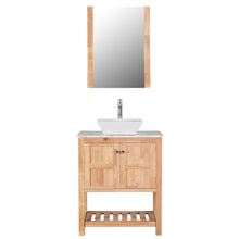 Manhattan 30 in. W x 18 in. D x 41 in. H Bath Vanity in Natural Wood with Marble Vanity Top with White Basin and Mirror