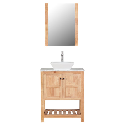 Manhattan 30 in. W x 18 in. D x 41 in. H Bath Vanity in Natural Wood with Marble Vanity Top with White Basin and Mirror