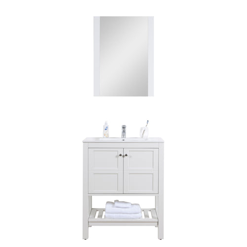 Manhattan 30 in. W x 18 in. D x 36 in. H Bath Vanity in White with Integrated Ceramic Top in White and Mirror