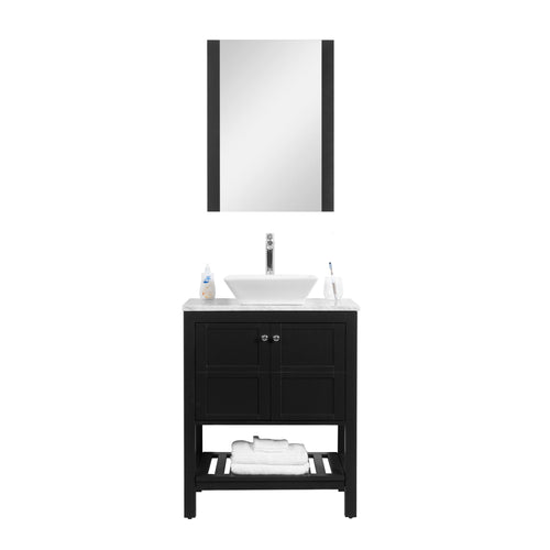 Manhattan 30 in. W x 18 in. D x 41 in. H Bath Vanity in Black with Marble Vanity Top with White Basin and Mirror