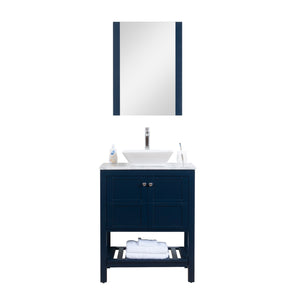 Manhattan 30 in. W x 18 in. D x 41 in. H Bath Vanity in Dark Blue with Marble Vanity Top with White Basin and Mirror