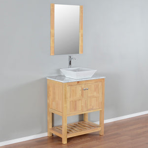 Manhattan 30 in. W x 18 in. D x 41 in. H Bath Vanity in Natural Wood with Marble Vanity Top with White Basin and Mirror