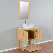 Manhattan 30 in. W x 18 in. D x 41 in. H Bath Vanity in Natural Wood with Marble Vanity Top with White Basin and Mirror