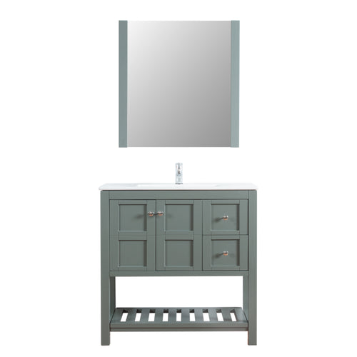 Manhattan 36 in. W x 18 in. D x 36 in. H Bath Vanity in Charcoal Gray with Integrated Ceramic Top in White and Mirror